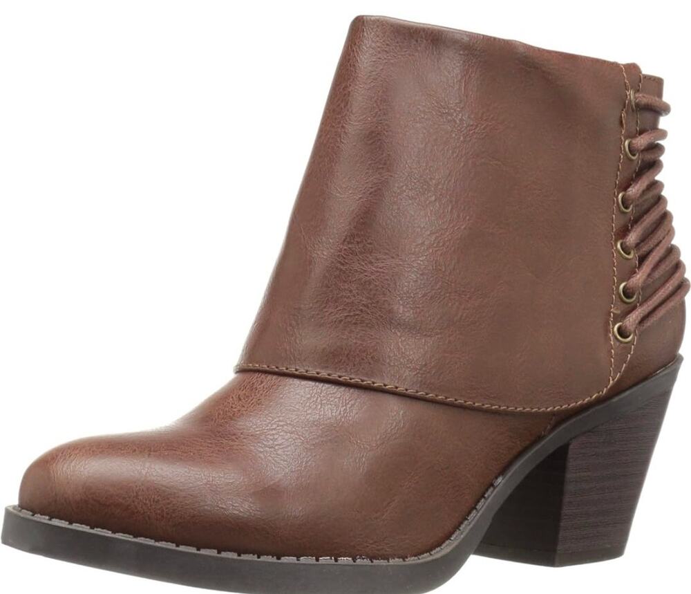 Womens Rampage Tailspin Lace Back Booties 8.5 M Stacked 2.5 Heel Chestnut Brown